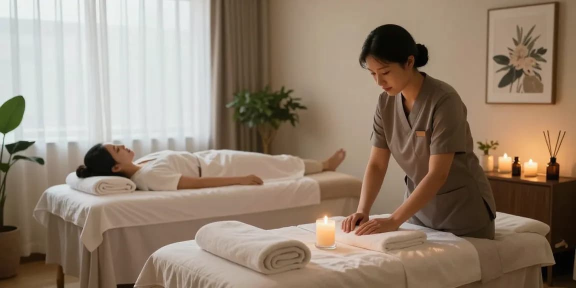 Experience 군포출장마사지 in a tranquil spa room with calming ambiance and professional therapy setup.