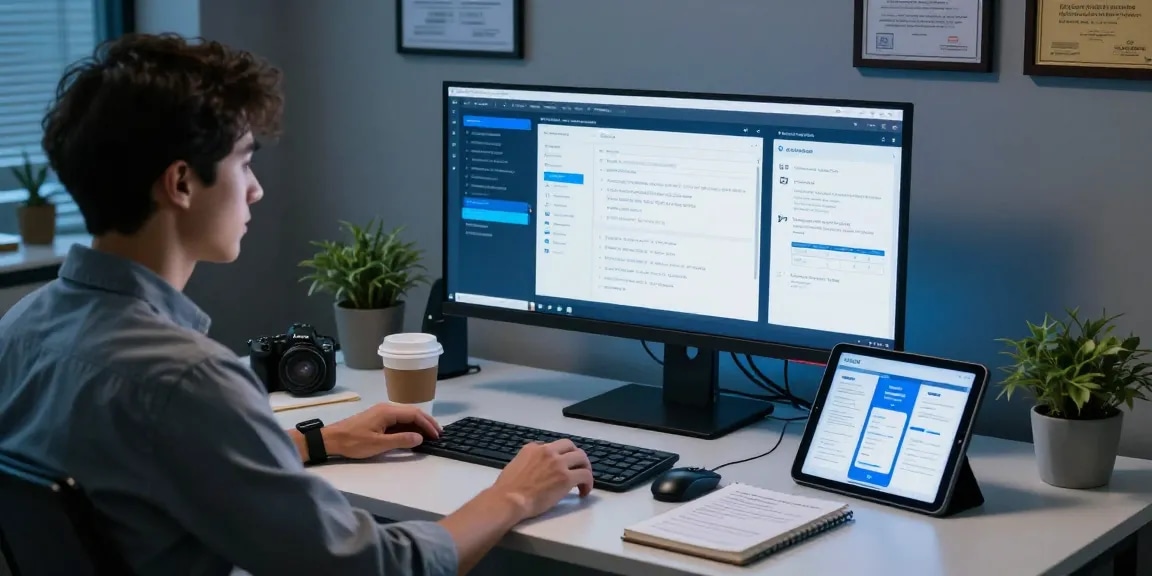 Data analyst using a document fraud detection tool in a modern workspace to enhance security.