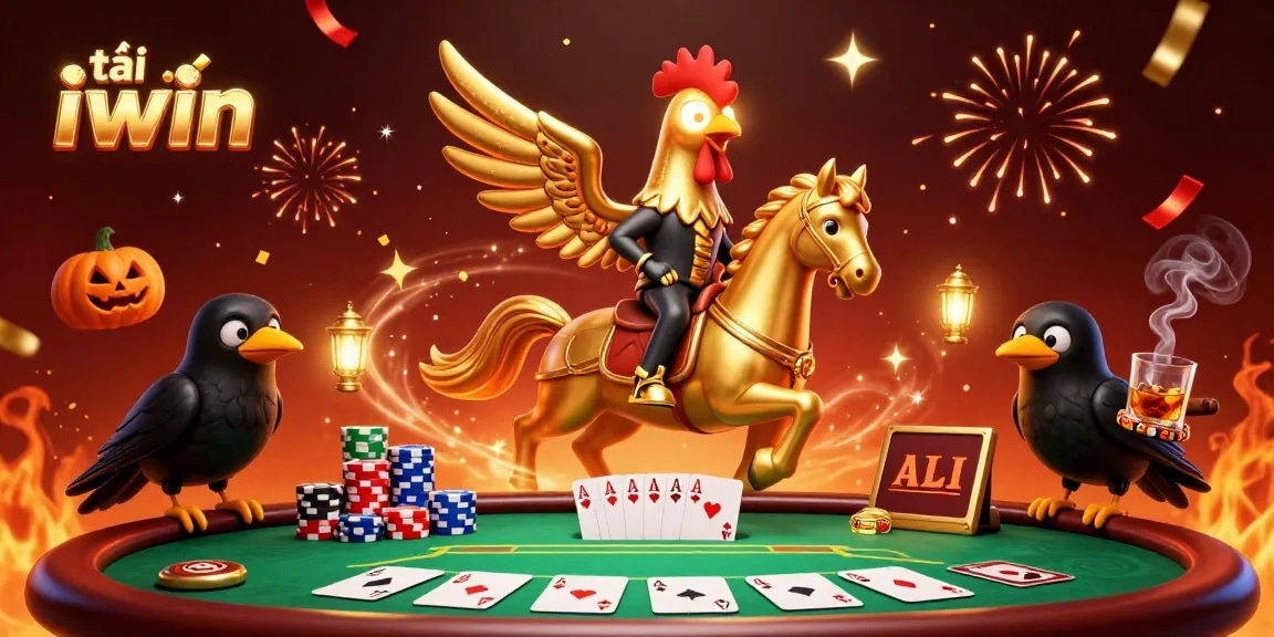 Experience thrilling gameplay as you tải iwin in a vibrant casino scene filled with poker action and magical elements.