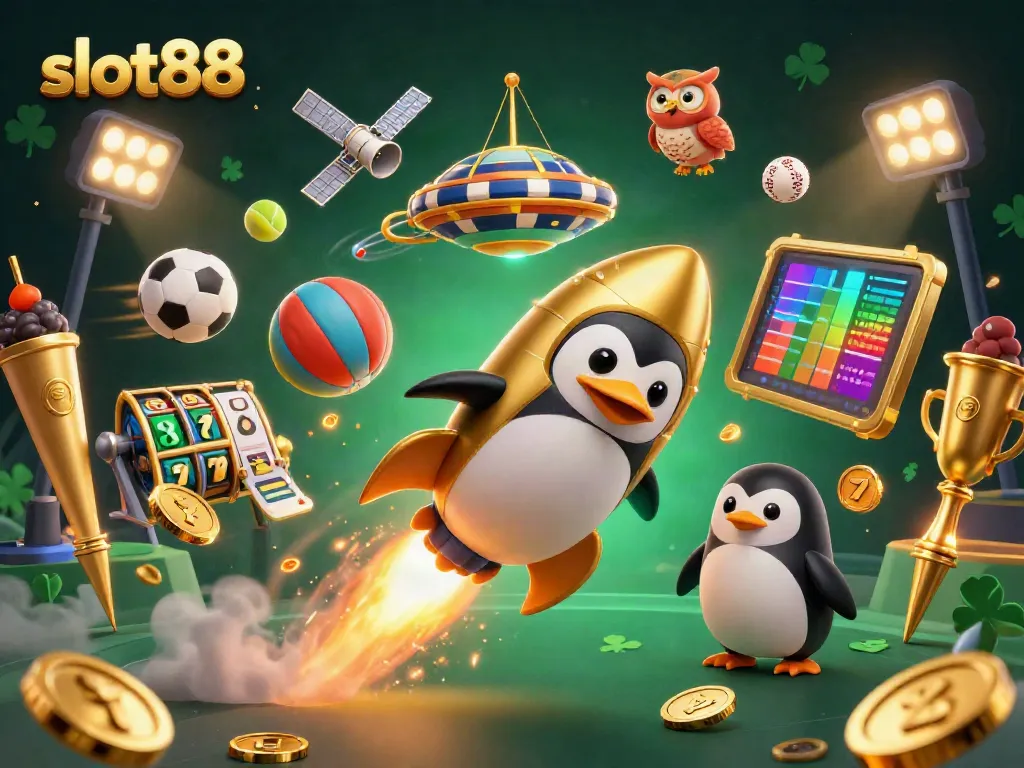 Menangkan slot88 dengan slot gulung dan jackpot menggiurkan dalam ilustrasi kasino 3D yang bertenaga.