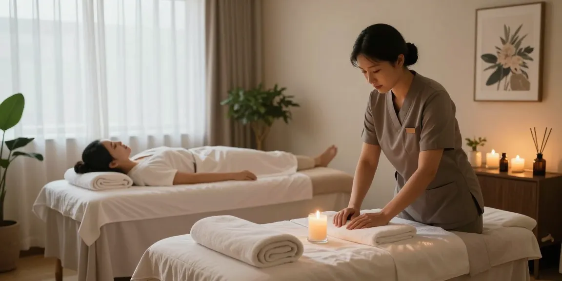 Experience 군포출장마사지 in a tranquil spa room with calming ambiance and professional therapy setup.