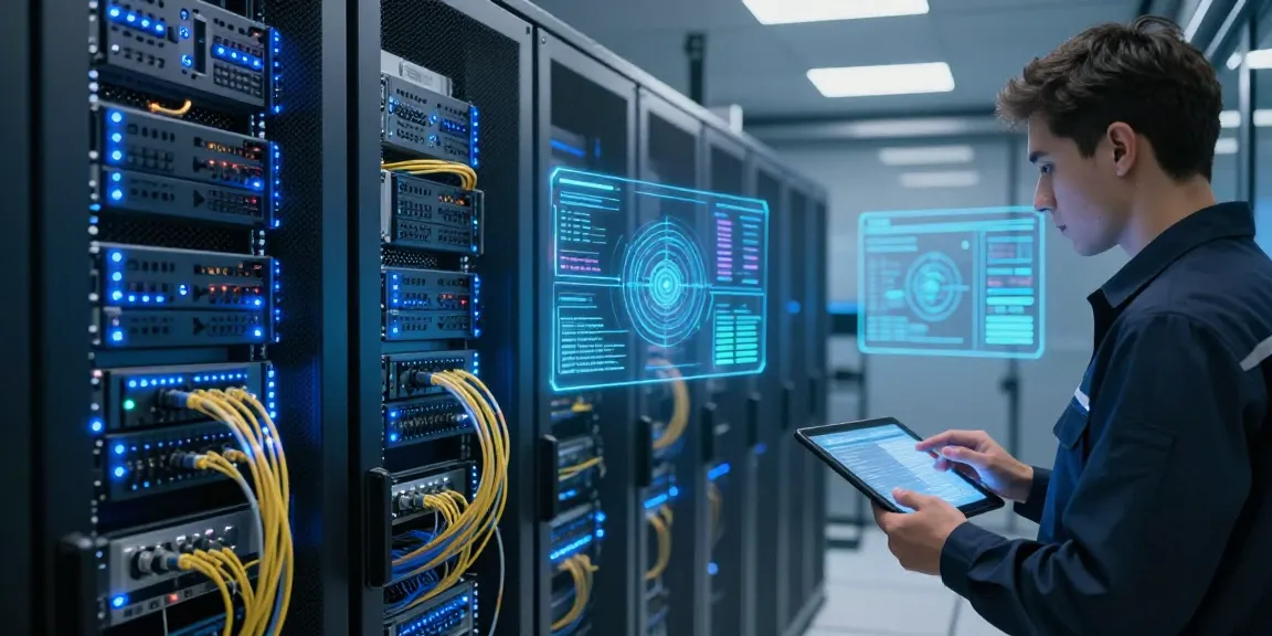 IPTV UK technology solutions in a modern data centre with advanced server infrastructure and cloud computing elements.