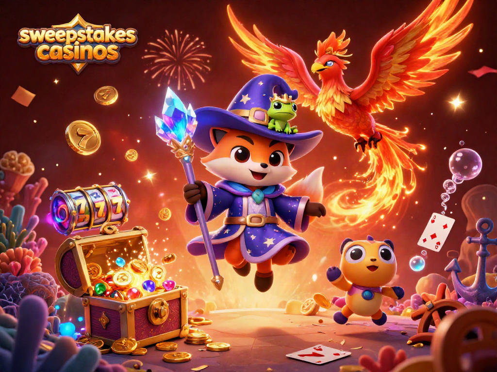 Experience vibrant sweepstakes casinos with fantasy characters and immersive gaming elements.