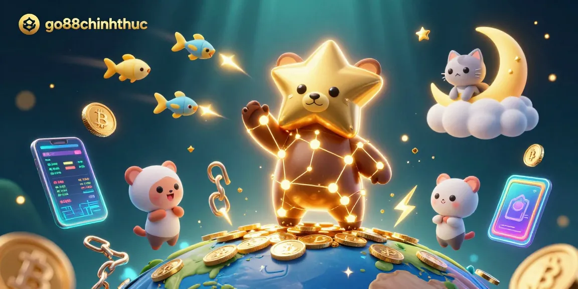 go88chinhthuc offers a vibrant scene of a constellation bear and digital currencies, showcasing crypto gambling fun.