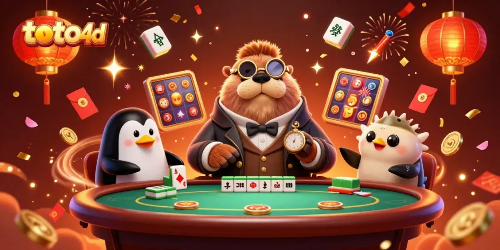 Catch thrilling wins with toto 4d gaming action, highlighted by a jolly walrus and vibrant casino elements.