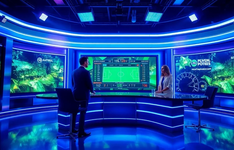 Engaging visuals of Sports Broadcasting in a dynamic studio setup with live game statistics.