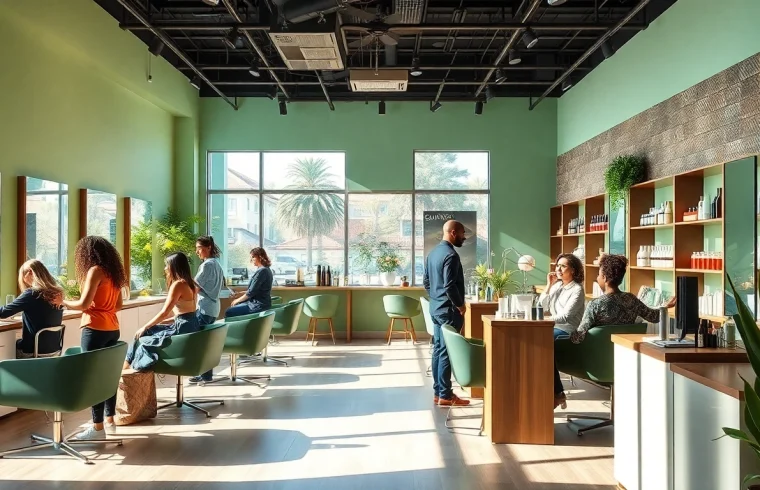 Perm san diego salon interior with diverse clients and stylists