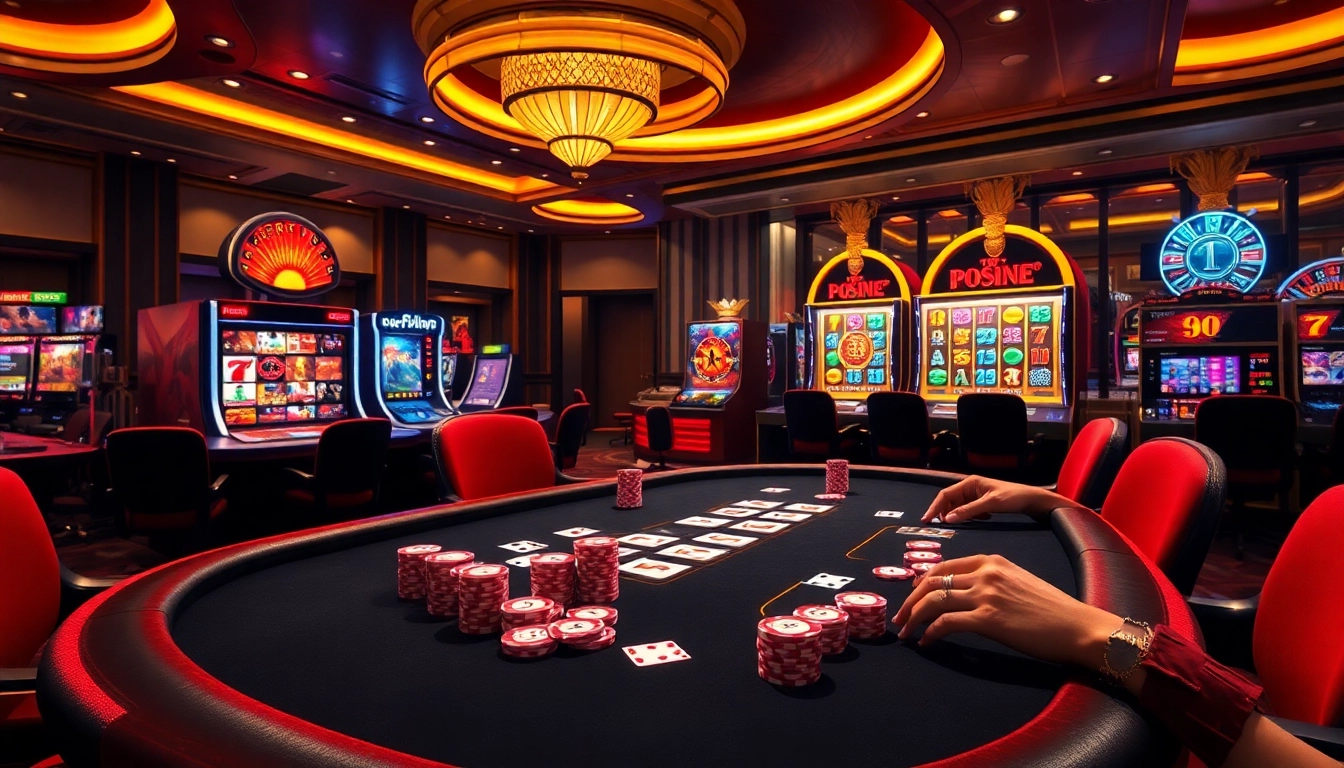 Experience the thrill of pg88 at a luxurious casino scene with vibrant slot machines and poker tables.