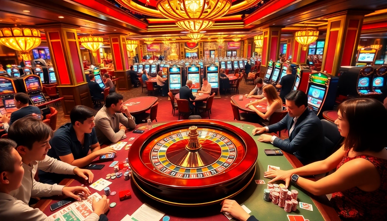 Experience the excitement at 98win with vibrant casino tables and players enjoying vibrant games.
