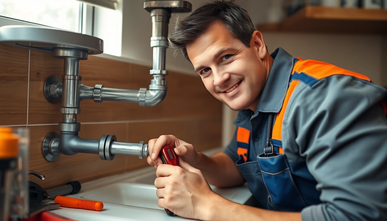 Emergency plumbing Manhattan: skilled plumber fixing a pipe under a sink.