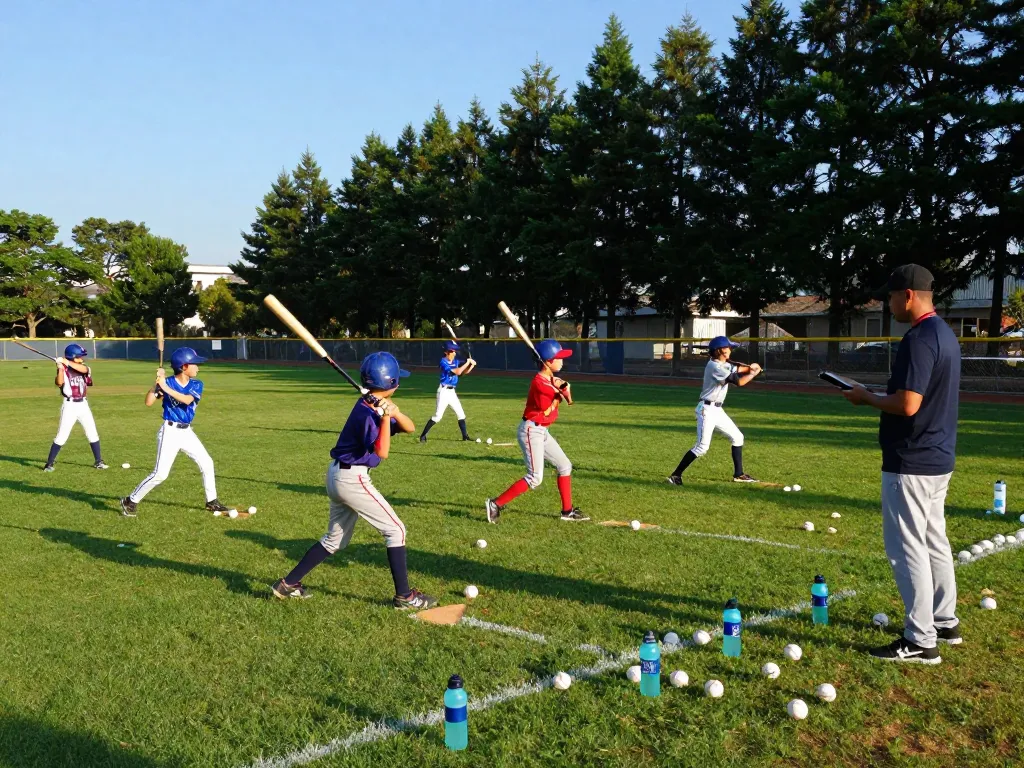 hitclub baseball practice scene with young athletes training on a vibrant field