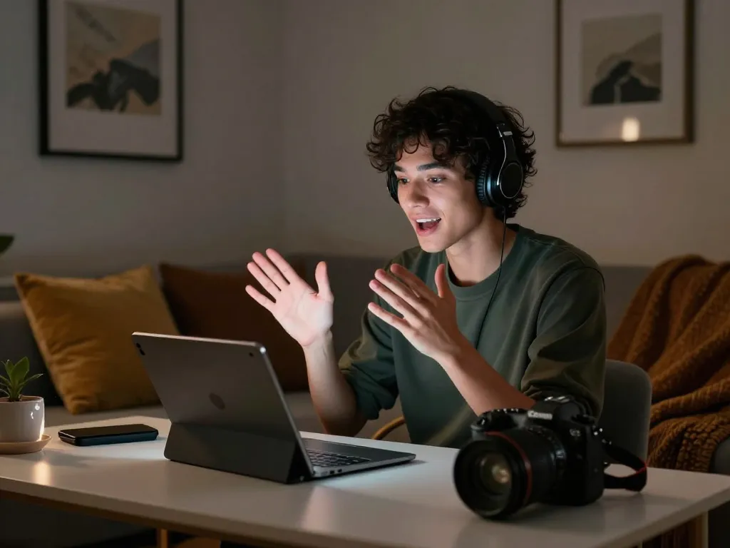 Engaging virtual conversation with an AI avatar in a cozy environment, showcasing the trend of porn chat ai.