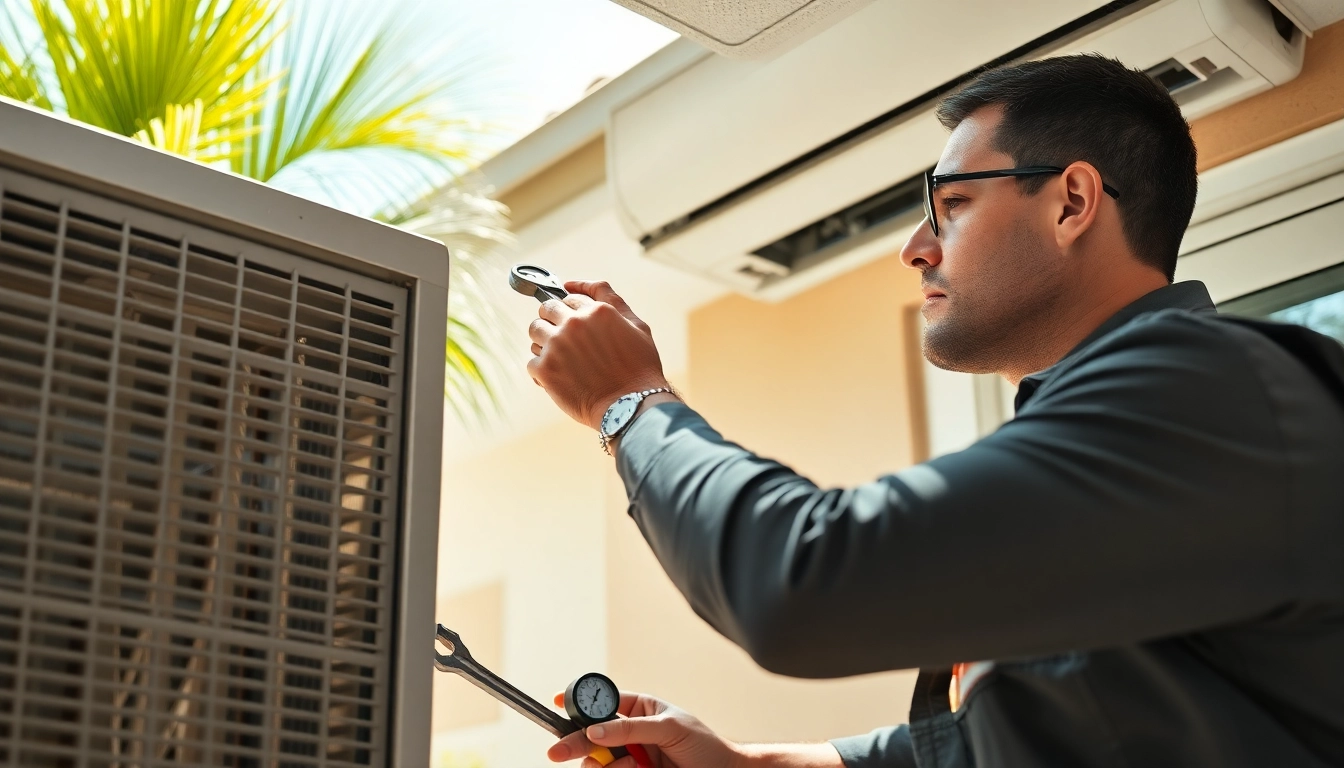 Providing Air Conditioning Repair Tampa service with an experienced technician working on a unit.