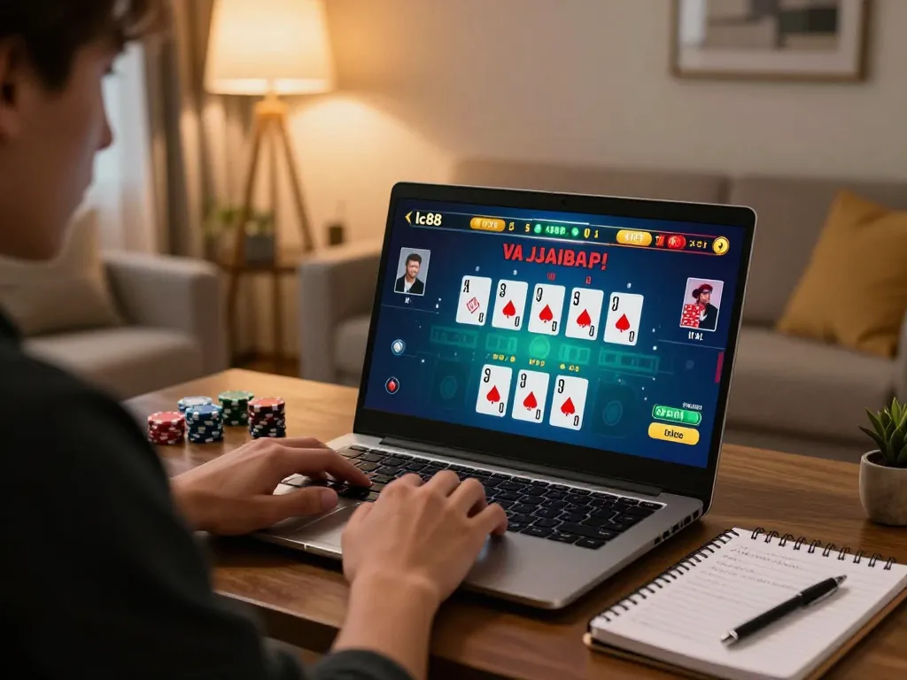 Player engaging in live dealer blackjack at lc88, showcasing strategic interaction in a cozy atmosphere.
