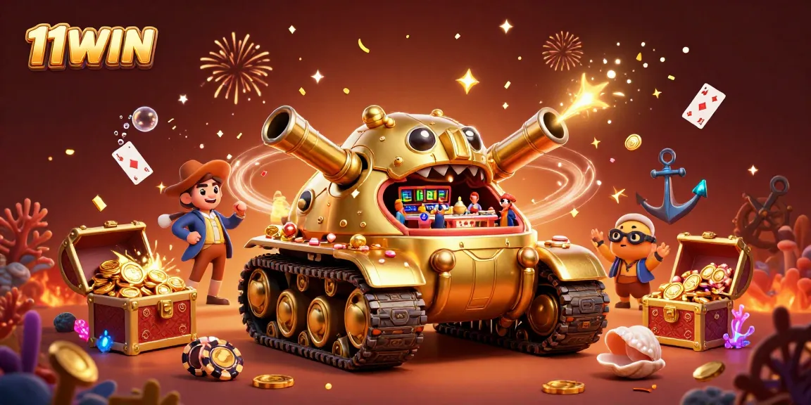 Experience the excitement of 11WIN with a gold beetle tank revealing a miniature casino bursting with fun.
