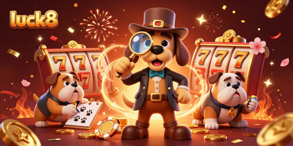 Engage with luck8 as a detective duo uncovers hidden treasures in a colorful casino scene.
