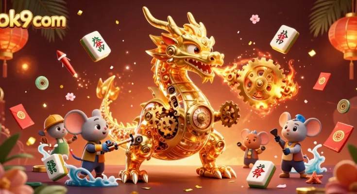Experience excitement with ok9 com, showcasing a golden dragon amidst immersive gaming elements.