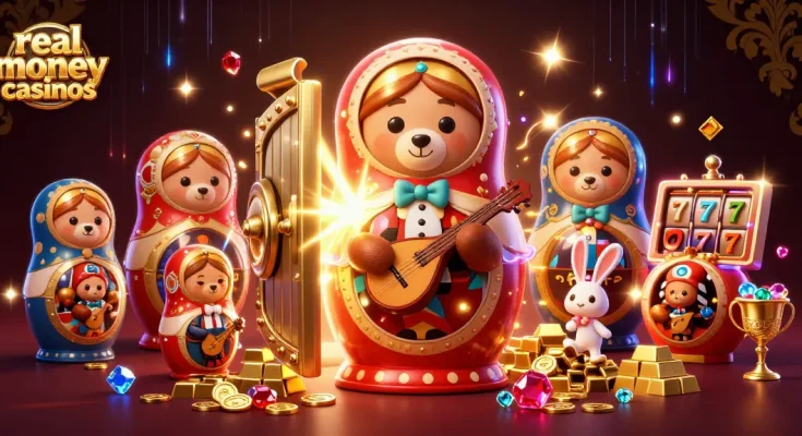 Experience the thrill of real money casinos with vibrant characters and dazzling casino elements.